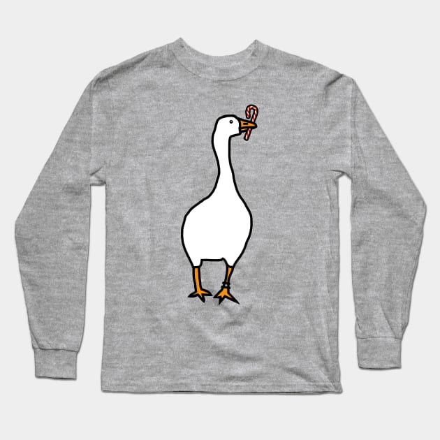 White Goose Steals Christmas Candy Cane Long Sleeve T-Shirt by ellenhenryart